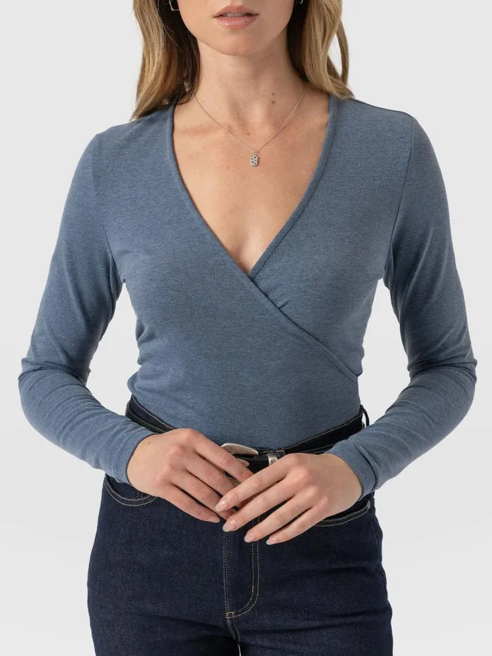 Saint And Sofia TShirts and Tanks Women Rosa Wrap Tee Long Sleeve 8211 Blue Blue