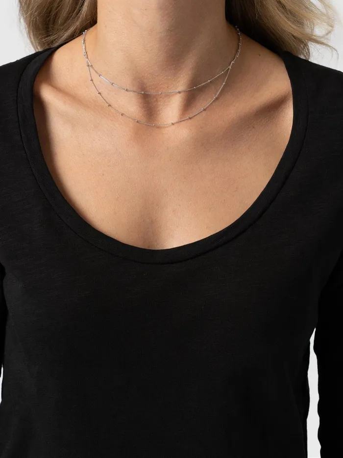 Saint And Sofia TShirts and Tanks Women Scoop Neck Long Sleeve Tee 8211 Black Black