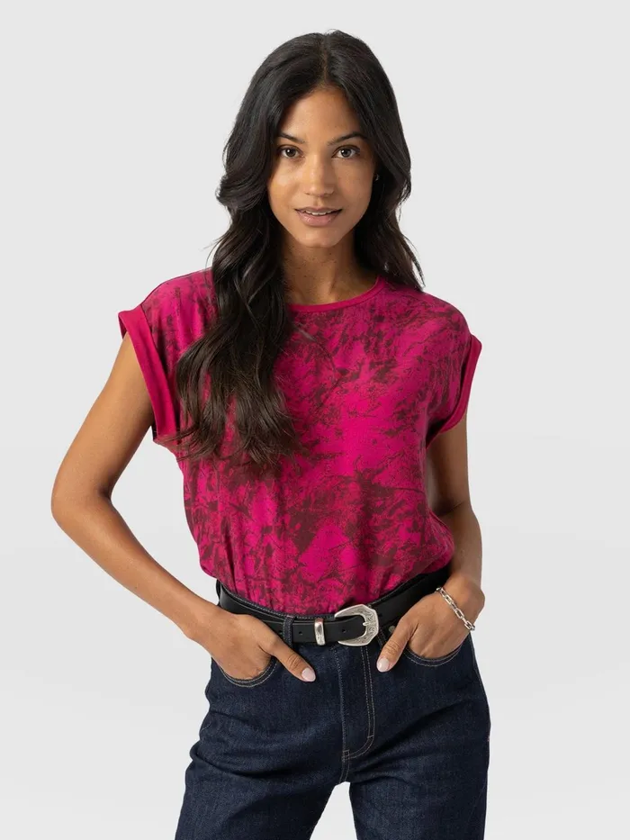Saint And Sofia TShirts and Tanks Women Turn Up Contrast Tee 8211 Pink Marble Pink Marble
