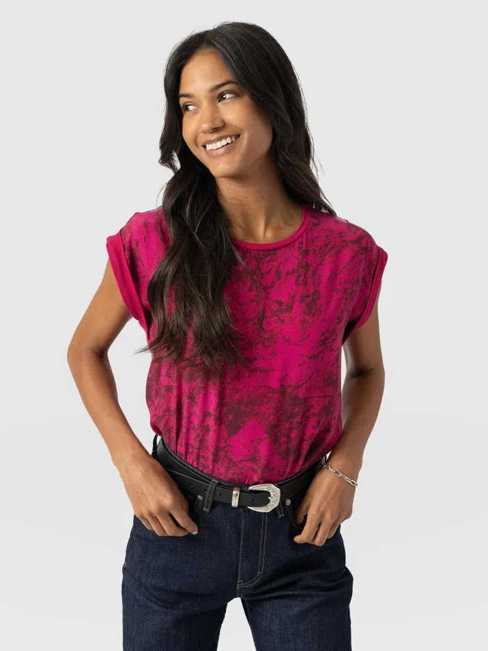 Saint And Sofia TShirts and Tanks Women Turn Up Contrast Tee 8211 Pink Marble Pink Marble