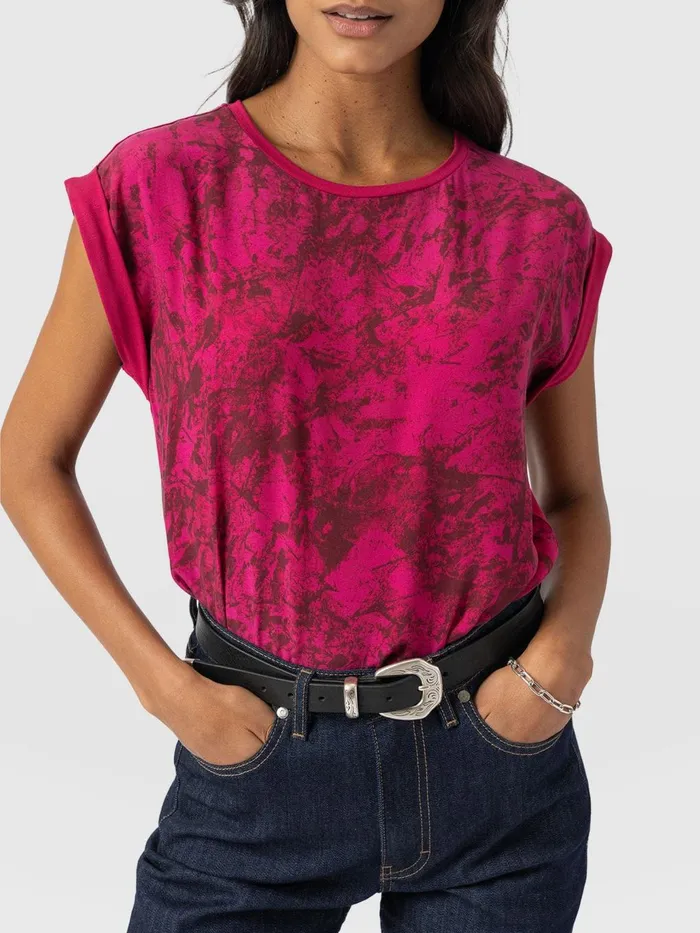Saint And Sofia TShirts and Tanks Women Turn Up Contrast Tee 8211 Pink Marble Pink Marble