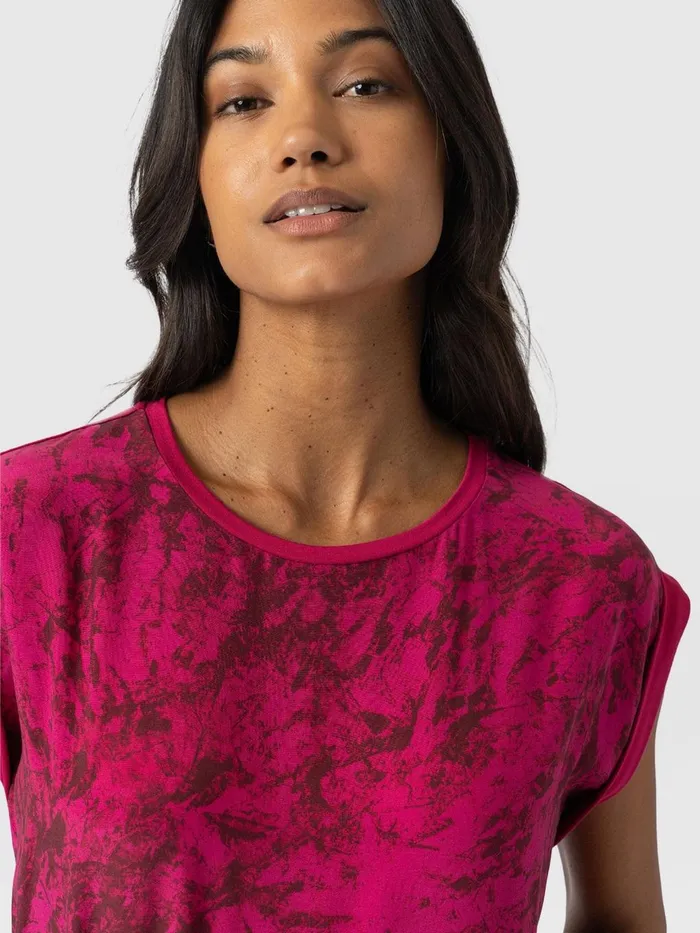 Saint And Sofia TShirts and Tanks Women Turn Up Contrast Tee 8211 Pink Marble Pink Marble