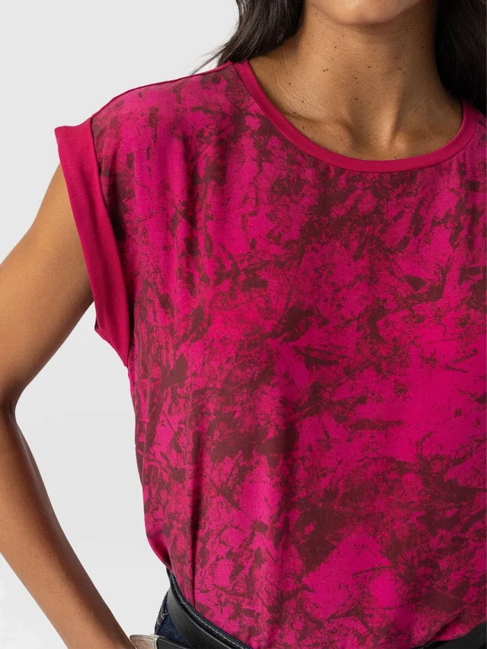 Saint And Sofia TShirts and Tanks Women Turn Up Contrast Tee 8211 Pink Marble Pink Marble