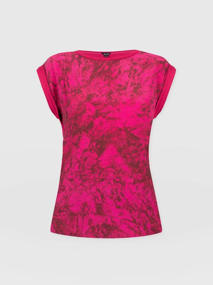 Saint And Sofia TShirts and Tanks Women Turn Up Contrast Tee 8211 Pink Marble Pink Marble