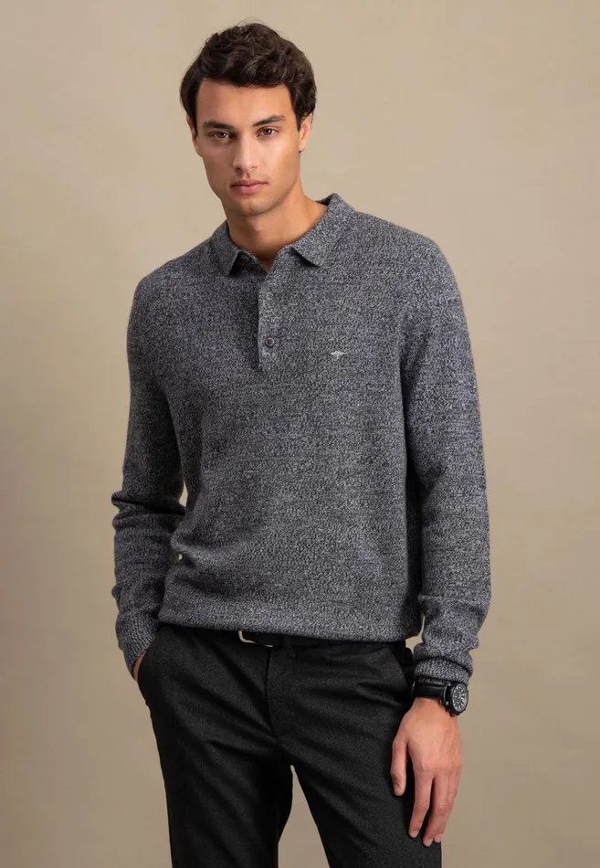 Sale Men FYNCHHATTON Long Arm Knitting Polo Shirt Made Of KashmirWollmix Steelnight Sale Men FYNCHHATTON Long Arm Knitting Polo Shirt Made Of KashmirWollmix Steelnight