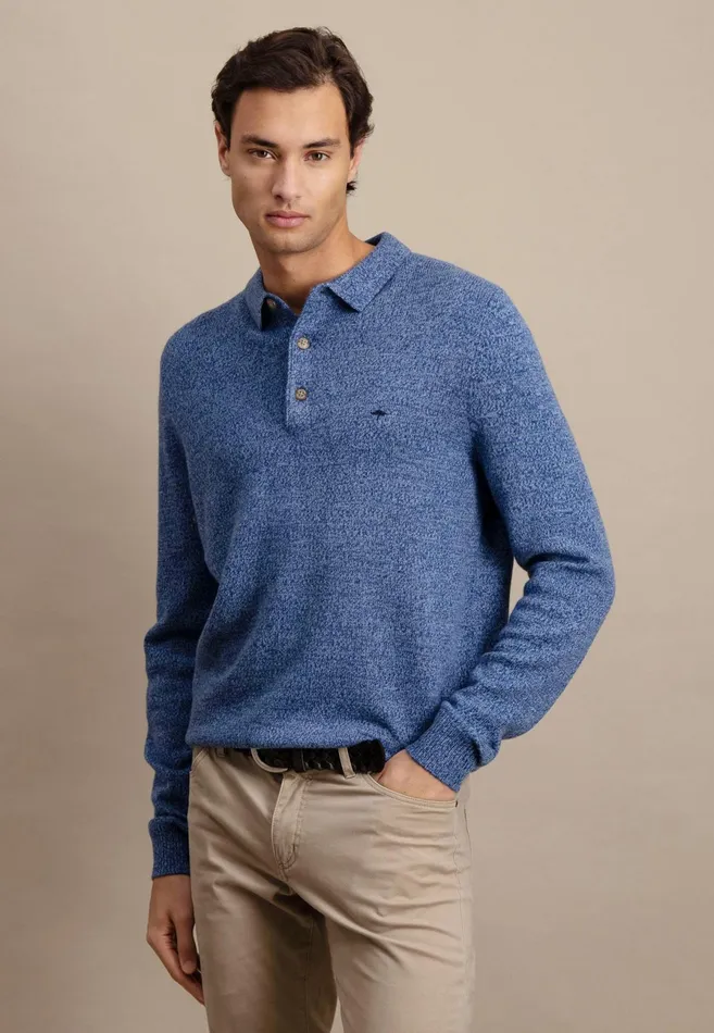 Sale Men FYNCHHATTON Long Arm Knitting Polo Shirt Made Of KashmirWollmix Steelnight