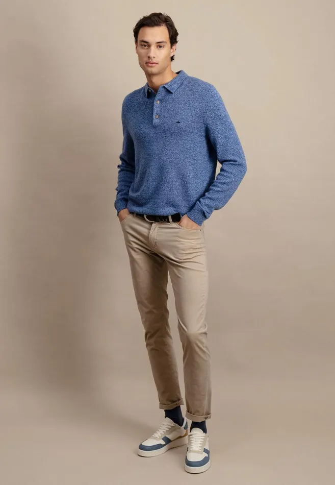 Sale Men FYNCHHATTON Long Arm Knitting Polo Shirt Made Of KashmirWollmix Steelnight