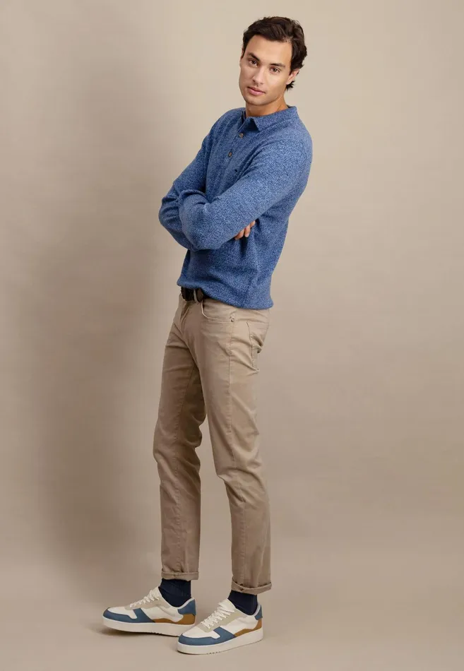 Sale Men FYNCHHATTON Long Arm Knitting Polo Shirt Made Of KashmirWollmix Steelnight