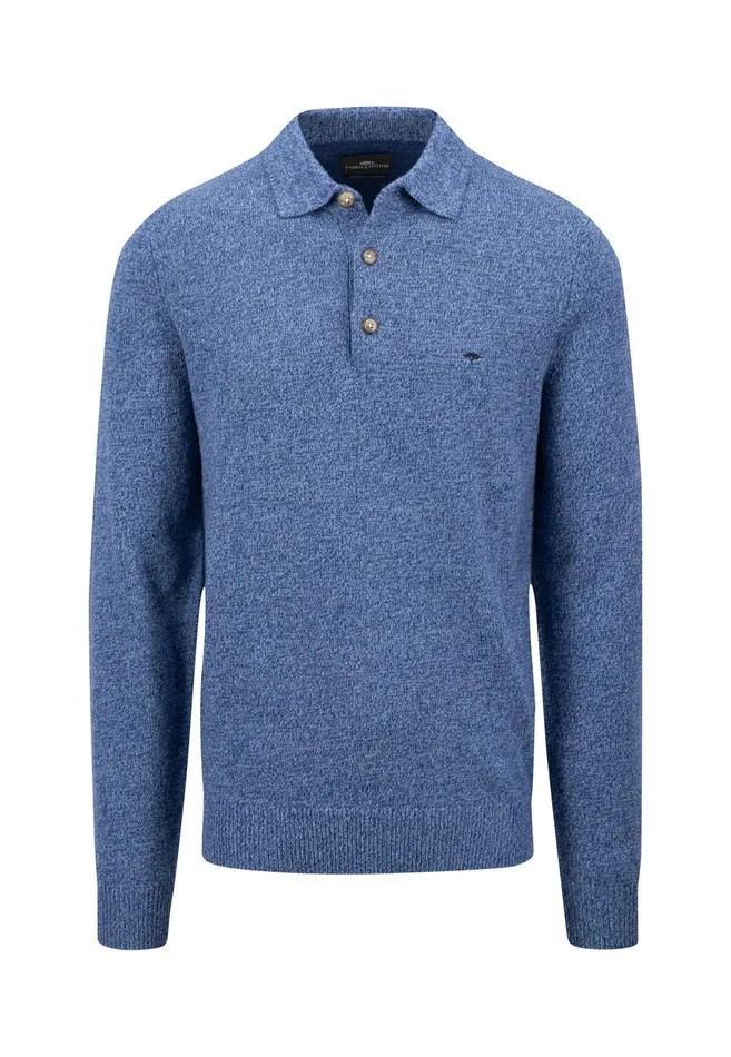 Sale Men FYNCHHATTON Long Arm Knitting Polo Shirt Made Of KashmirWollmix Steelnight
