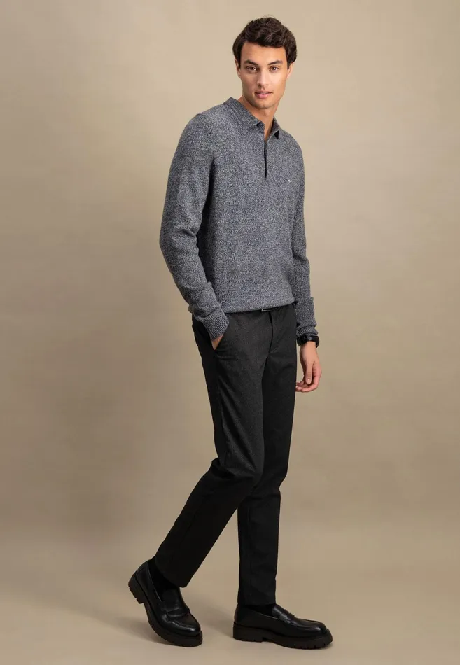 Sale Men FYNCHHATTON Long Arm Knitting Polo Shirt Made Of KashmirWollmix Steelnight