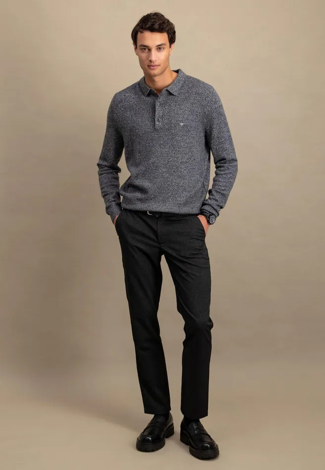 Sale Men FYNCHHATTON Long Arm Knitting Polo Shirt Made Of KashmirWollmix Steelnight
