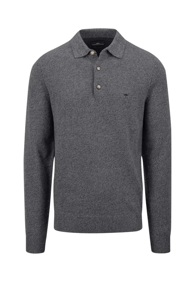 Sale Men FYNCHHATTON Long Arm Knitting Polo Shirt Made Of KashmirWollmix Steelnight