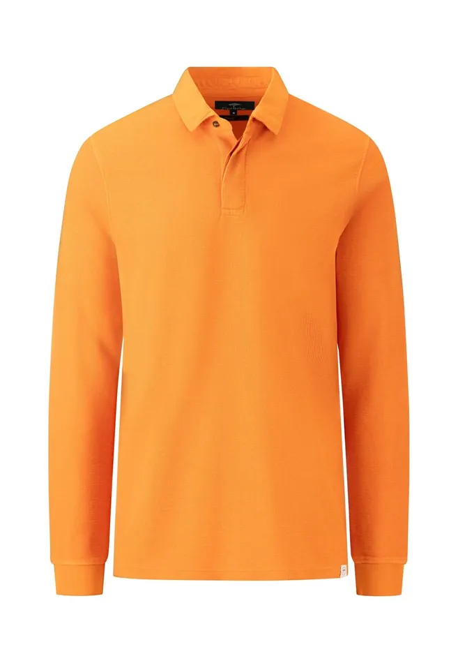 Sale Men FYNCHHATTON Longsleeved Shirt With Polo Collar Deep Forestnavyburnn Orange