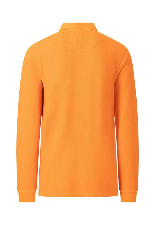Sale Men FYNCHHATTON Longsleeved Shirt With Polo Collar Deep Forestnavyburnn Orange