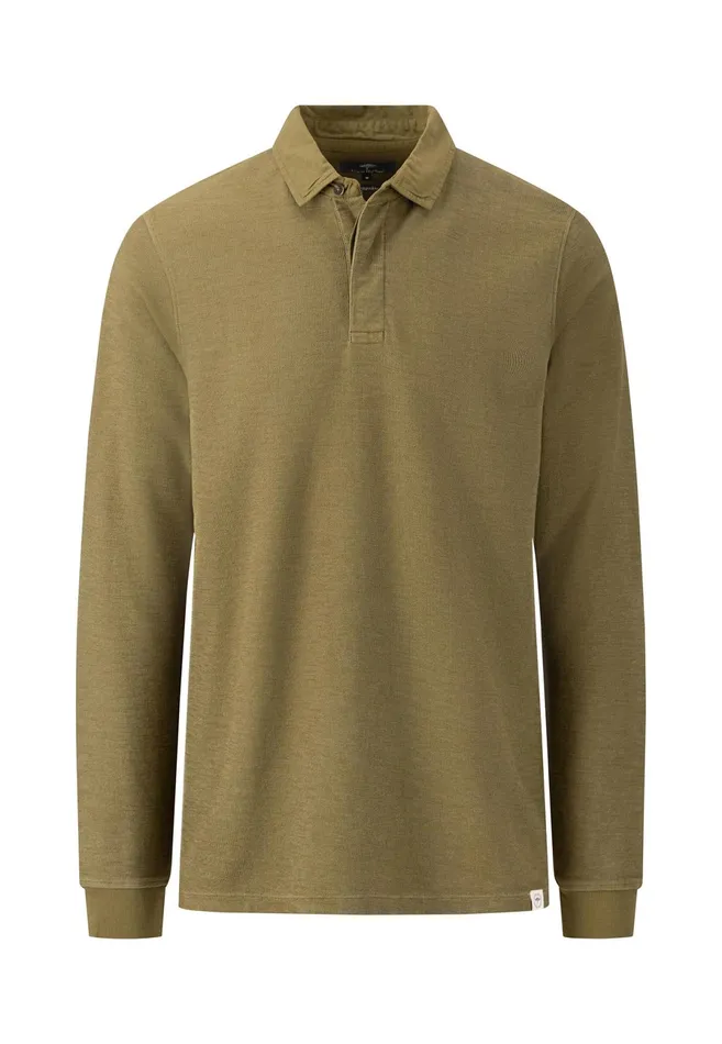 Sale Men FYNCHHATTON Longsleeved Shirt With Polo Collar Deep Forestnavyburnn Orange