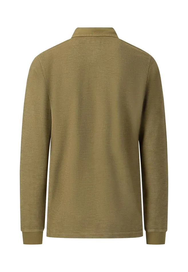 Sale Men FYNCHHATTON Longsleeved Shirt With Polo Collar Deep Forestnavyburnn Orange