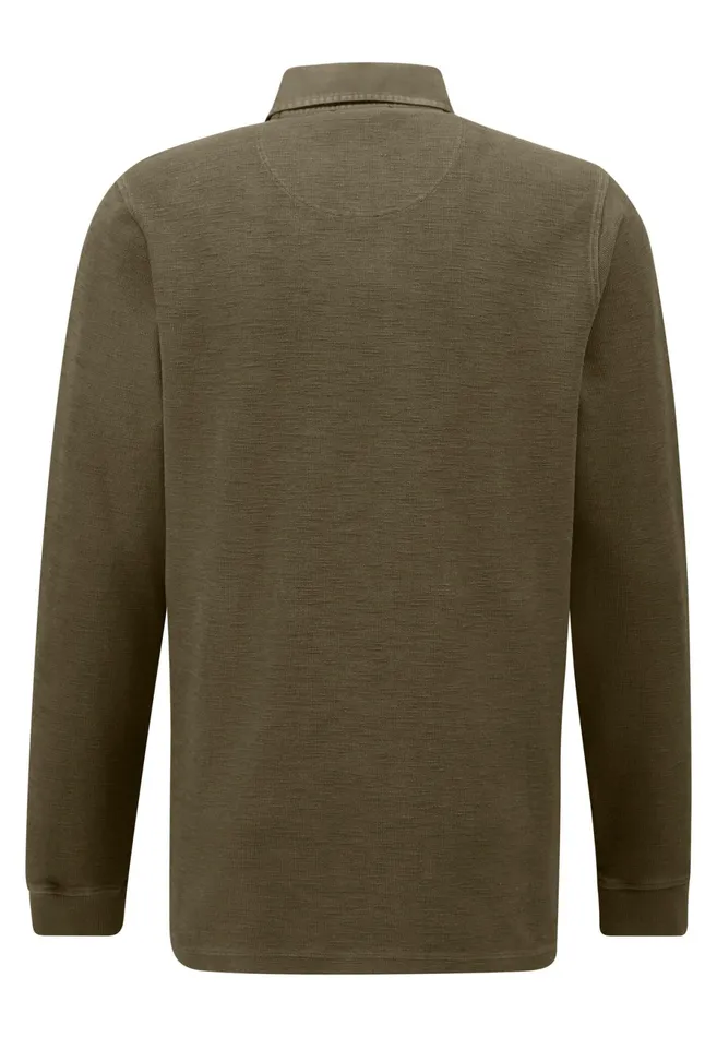Sale Men FYNCHHATTON Longsleeved Shirt With Polo Collar Deep Forestnavyburnn Orange