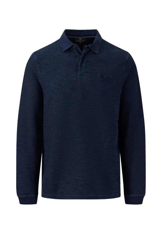 Sale Men FYNCHHATTON Longsleeved Shirt With Polo Collar Deep Forestnavyburnn Orange