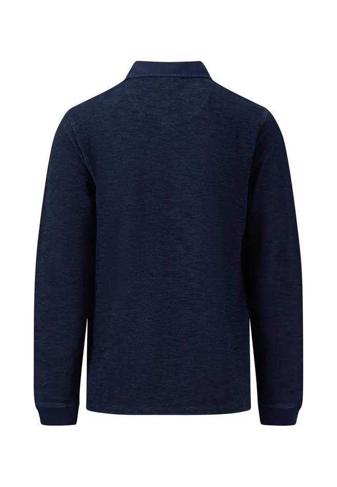 Sale Men FYNCHHATTON Longsleeved Shirt With Polo Collar Deep Forestnavyburnn Orange