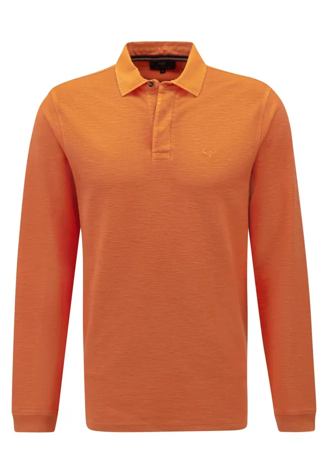 Sale Men FYNCHHATTON Longsleeved Shirt With Polo Collar Deep Forestnavyburnn Orange