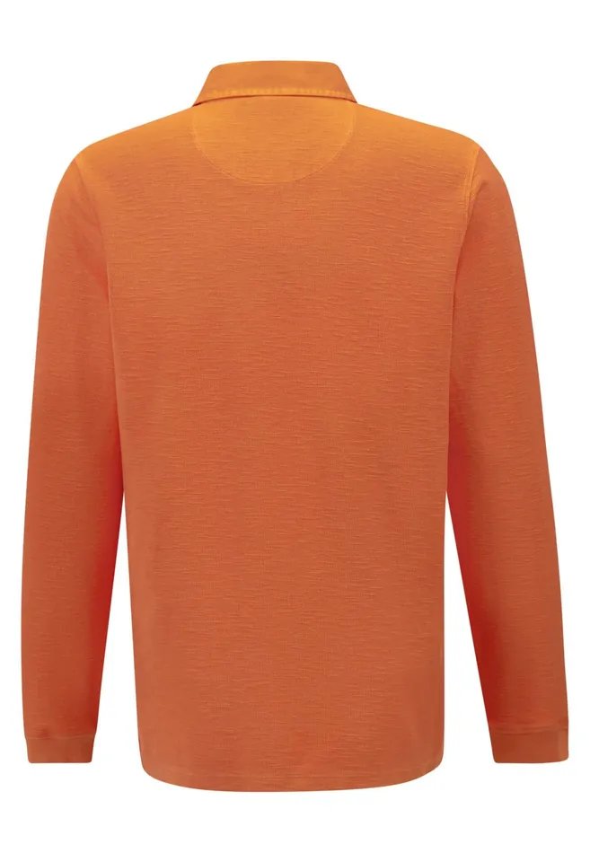Sale Men FYNCHHATTON Longsleeved Shirt With Polo Collar Deep Forestnavyburnn Orange