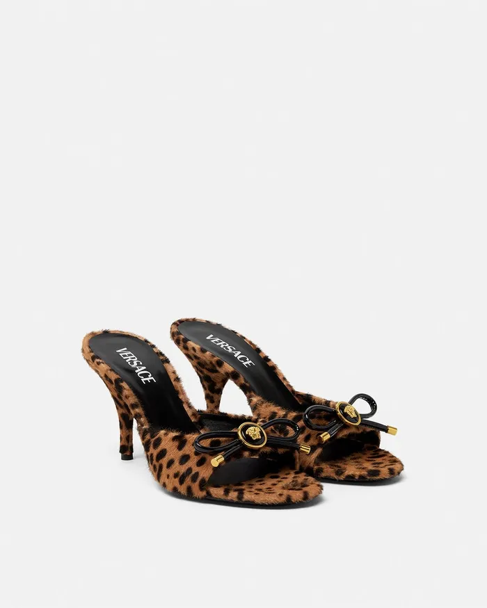 Sandals Women Versace Leopard Opera Bow Mules 85 Mm Animalier