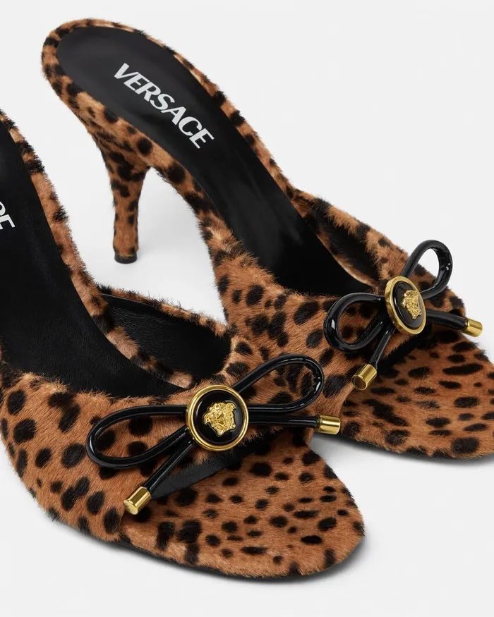 Sandals Women Versace Leopard Opera Bow Mules 85 Mm Animalier