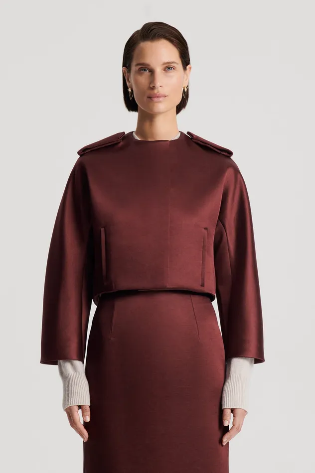 SATIN COCOON SLEEVE JACKET BURGUNDY Jackets Scanlan Theodore Women SATIN COCOON SLEEVE JACKET BURGUNDY Jackets Scanlan Theodore Women