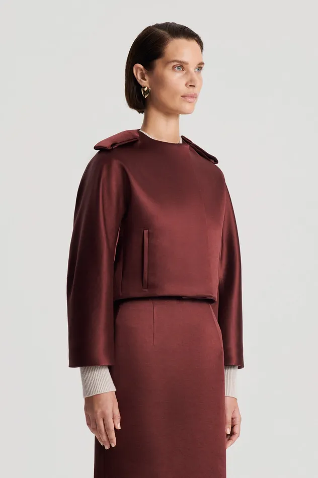 SATIN COCOON SLEEVE JACKET BURGUNDY Jackets Scanlan Theodore Women SATIN COCOON SLEEVE JACKET BURGUNDY Jackets Scanlan Theodore Women