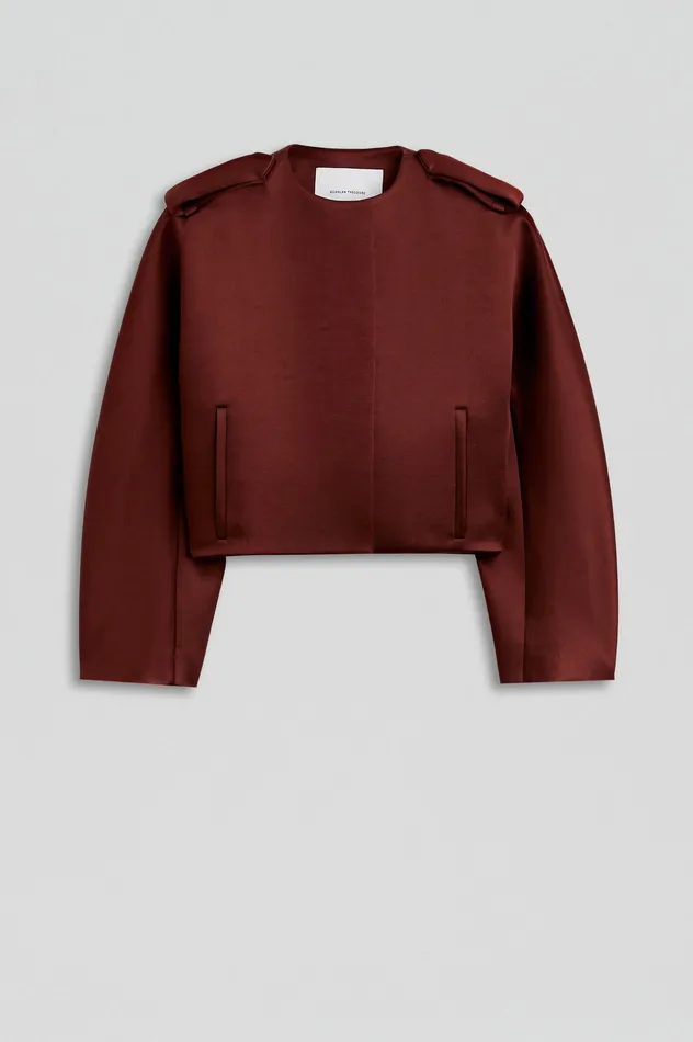 SATIN COCOON SLEEVE JACKET BURGUNDY Jackets Scanlan Theodore Women SATIN COCOON SLEEVE JACKET BURGUNDY Jackets Scanlan Theodore Women