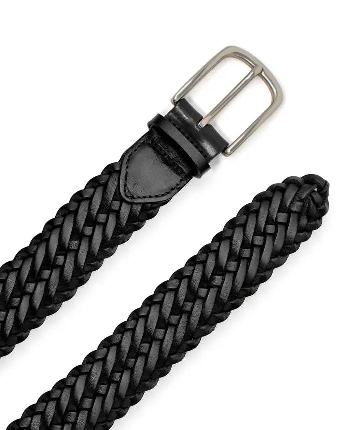 Savile Row Company Black Plaited Leather Belt Black Men Belts And Braces