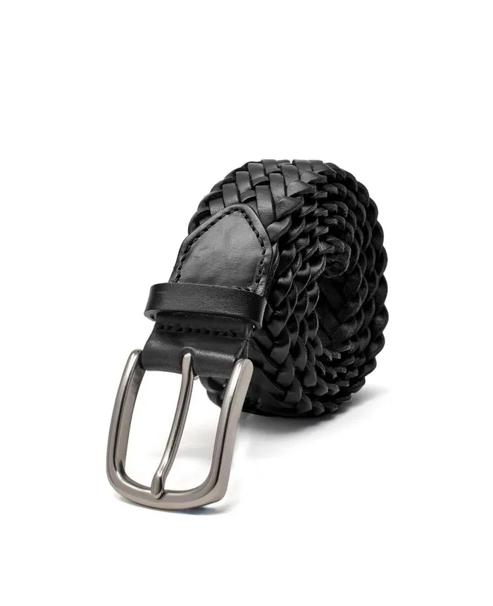 Savile Row Company Black Plaited Leather Belt Black Men Belts And Braces
