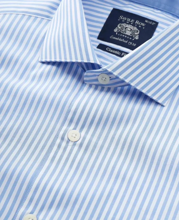 Savile Row Company Blue Cotton Bengal Stripe Classic Fit SmartCasual Shirt 8211 Single Cuff Blue Bengal Stripe Men Casual Shirts