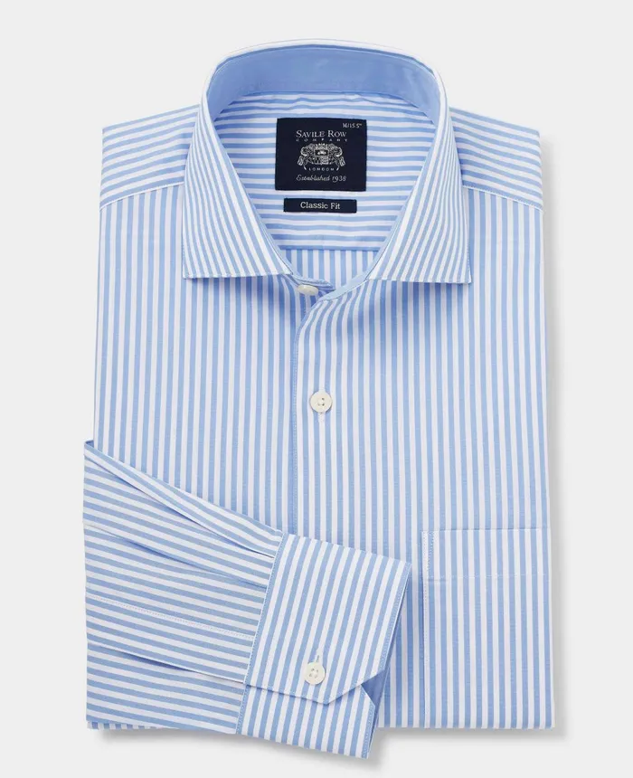 Savile Row Company Blue Cotton Bengal Stripe Classic Fit SmartCasual Shirt 8211 Single Cuff Blue Bengal Stripe Men Casual Shirts