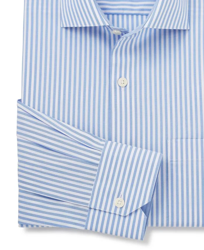 Savile Row Company Blue Cotton Bengal Stripe Classic Fit SmartCasual Shirt 8211 Single Cuff Blue Bengal Stripe Men Casual Shirts