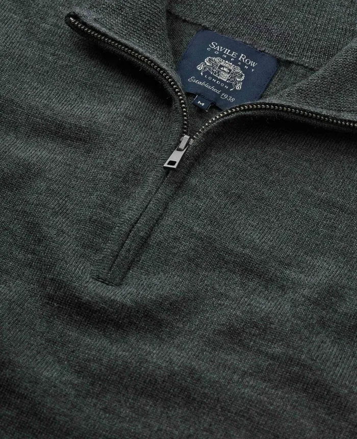 Savile Row Company Charcoal Merino Wool Zip Neck Jumper Charcoal Men Casual Tops Savile Row Company Charcoal Merino Wool Zip Neck Jumper Charcoal Men Casual Tops