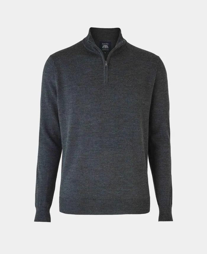 Savile Row Company Charcoal Merino Wool Zip Neck Jumper Charcoal Men Casual Tops Savile Row Company Charcoal Merino Wool Zip Neck Jumper Charcoal Men Casual Tops