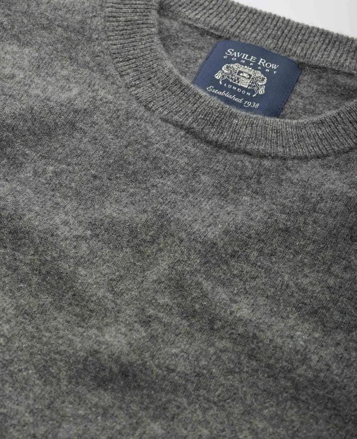 Savile Row Company Dark Grey Merino Wool Cashmere Crew Neck Jumper Dark Grey Men Knitwear
