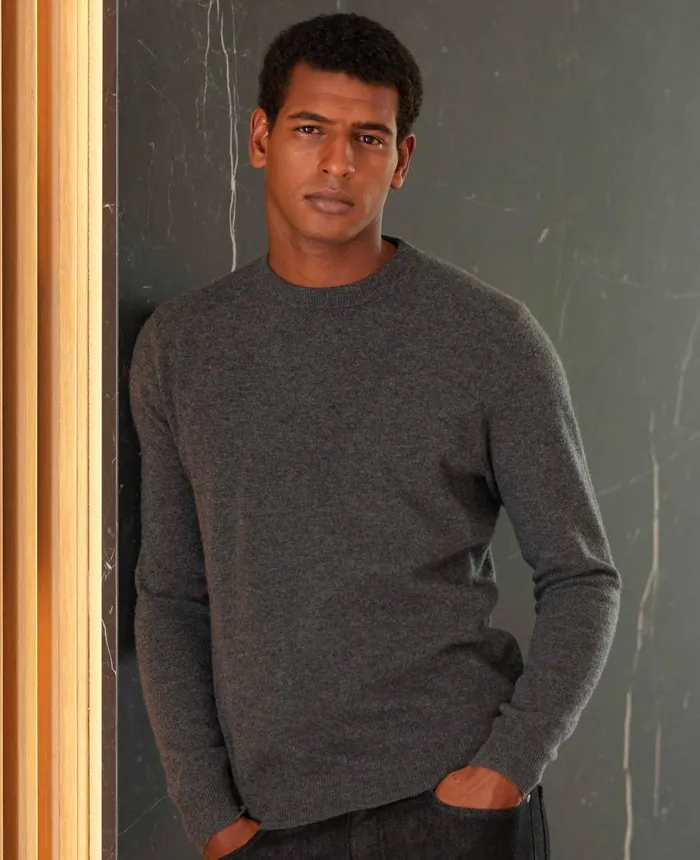 Savile Row Company Dark Grey Merino Wool Cashmere Crew Neck Jumper Dark Grey Men Knitwear