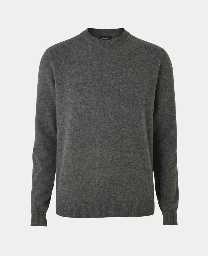 Savile Row Company Dark Grey Merino Wool Cashmere Crew Neck Jumper Dark Grey Men Knitwear