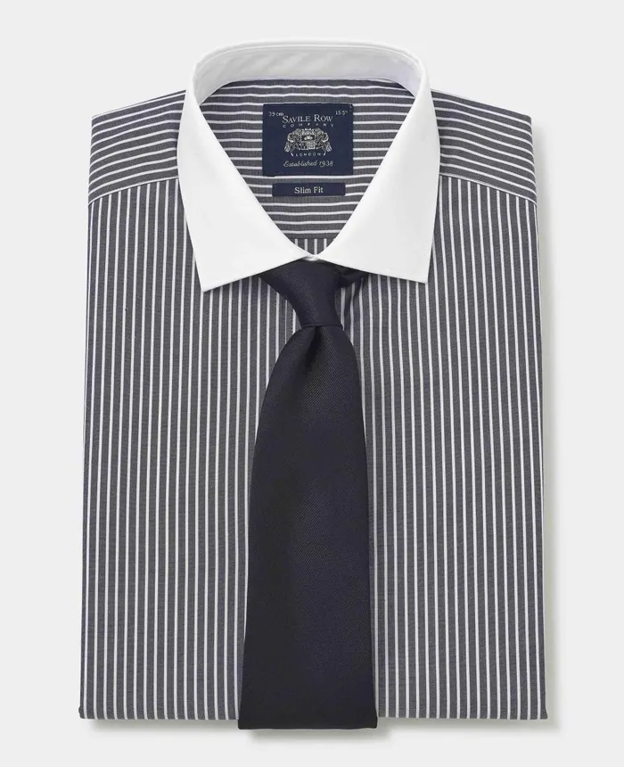 Savile Row Company Dark Navy Reverse Stripe Slim Fit Formal Shirt 8211 White Double Cuffs and Collar Navy Stripe Men Formal Shirts Savile Row Company Dark Navy Reverse Stripe Slim Fit Formal Shirt 8211 White Double Cuffs and Collar Navy Stripe Men Formal Shirts