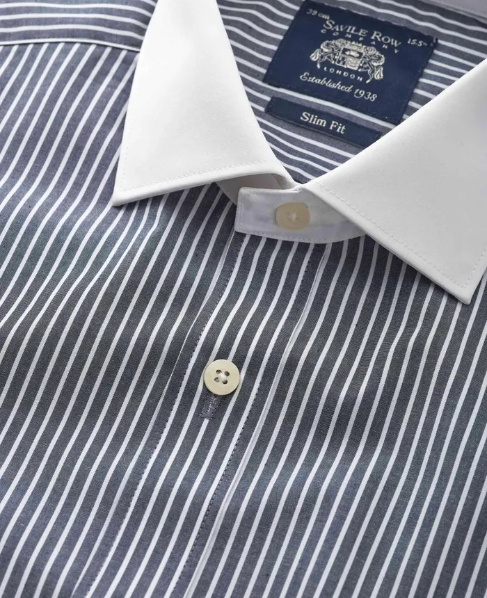 Savile Row Company Dark Navy Reverse Stripe Slim Fit Formal Shirt 8211 White Double Cuffs and Collar Navy Stripe Men Formal Shirts Savile Row Company Dark Navy Reverse Stripe Slim Fit Formal Shirt 8211 White Double Cuffs and Collar Navy Stripe Men Formal Shirts