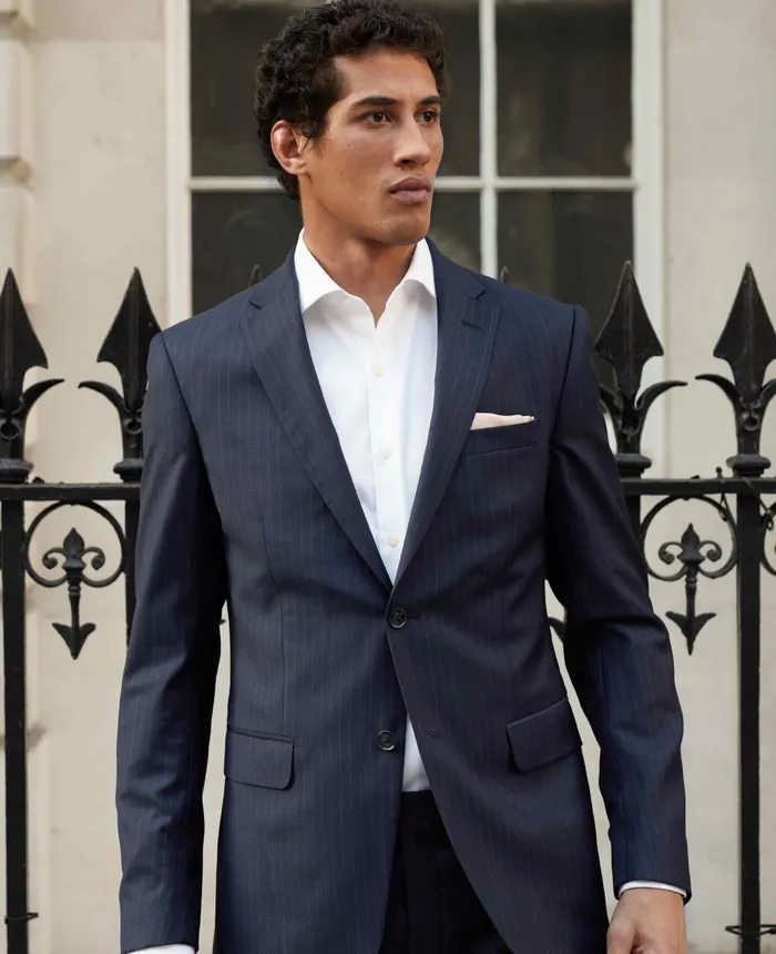Savile Row Company Navy Stripe Tailored Suit Men Tailored Suits