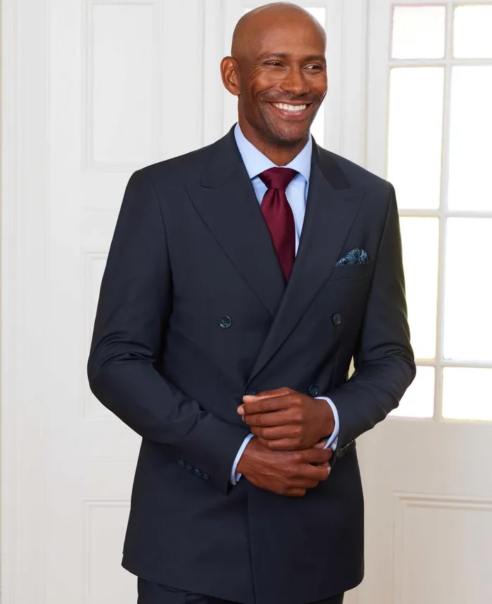 Savile Row Company Navy WoolBlend DoubleBreasted Suit Men Tailored Suits