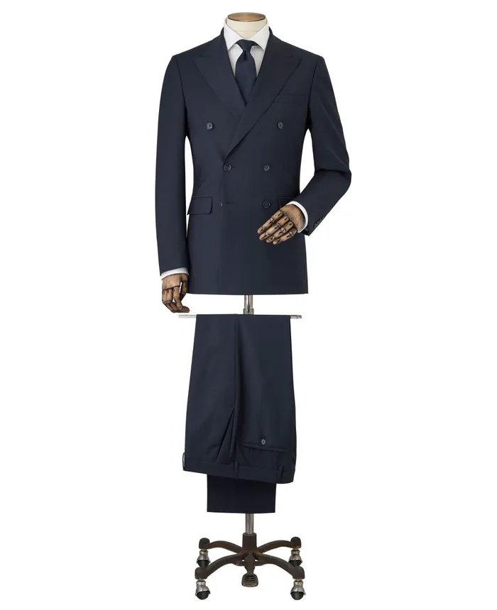 Savile Row Company Navy WoolBlend DoubleBreasted Suit Men Tailored Suits