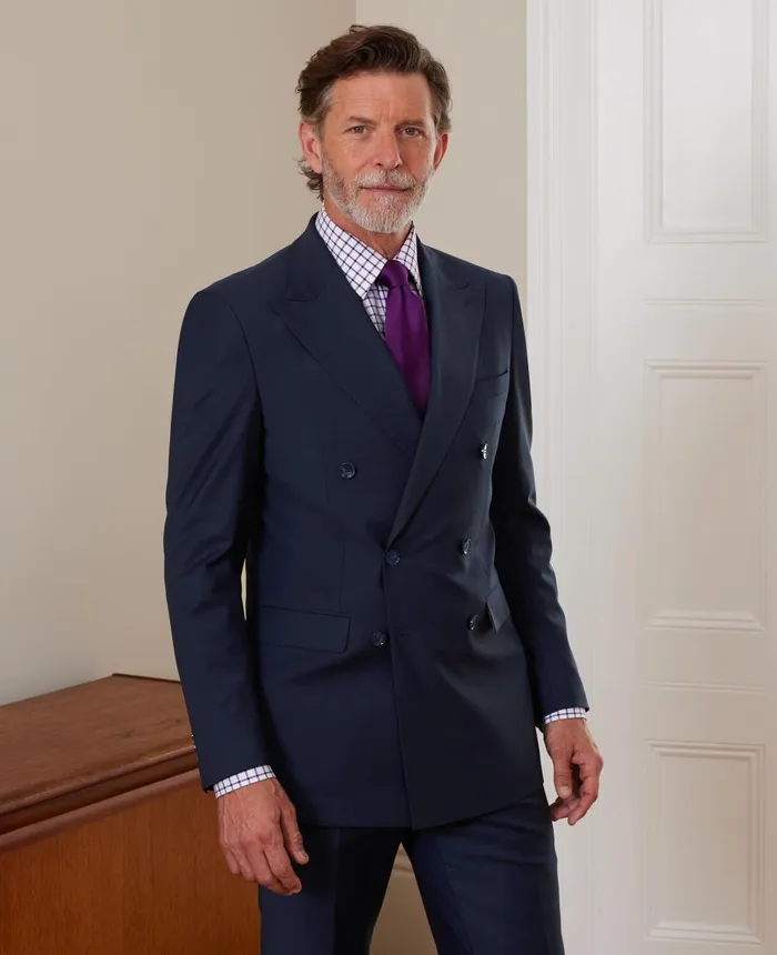 Savile Row Company Navy WoolBlend DoubleBreasted Suit Men Tailored Suits