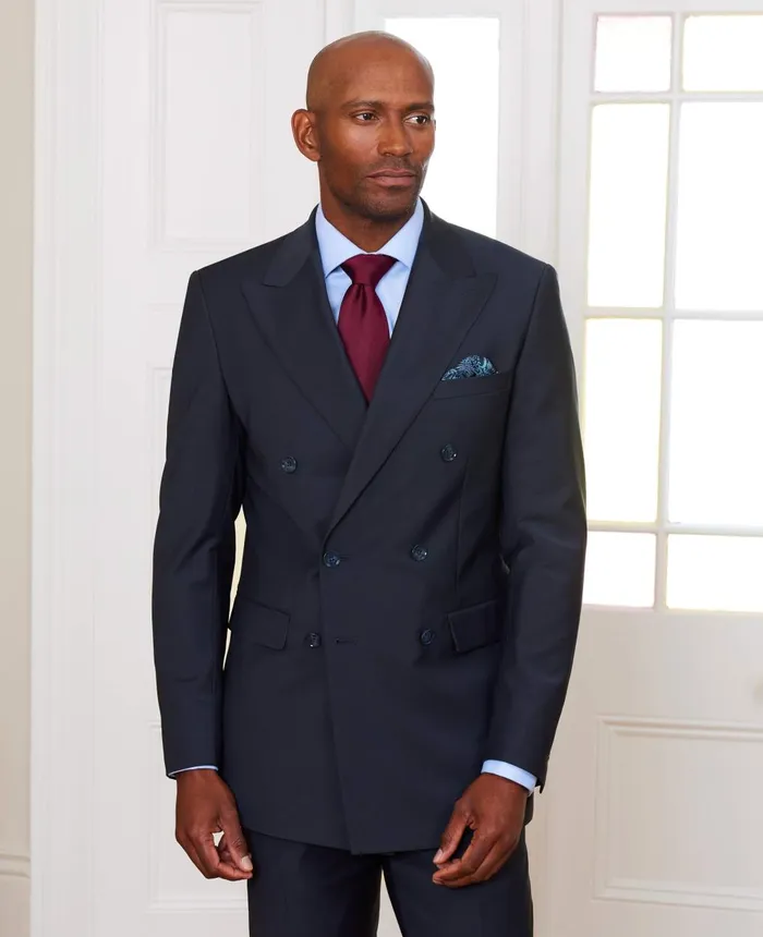 Savile Row Company Navy WoolBlend DoubleBreasted Suit Men Tailored Suits