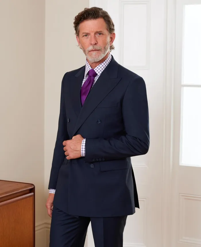 Savile Row Company Navy WoolBlend DoubleBreasted Suit Men Tailored Suits