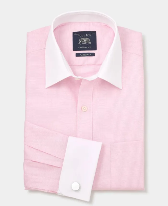 Savile Row Company Pink Textured Cotton Puppytooth Classic Fit Winchester Formal Shirt 8211 Double Cuff Pink Puppytooth Men Formal Shirts