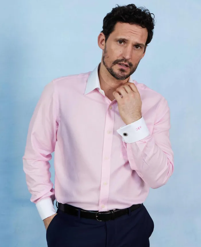 Savile Row Company Pink Textured Cotton Puppytooth Classic Fit Winchester Formal Shirt 8211 Double Cuff Pink Puppytooth Men Formal Shirts